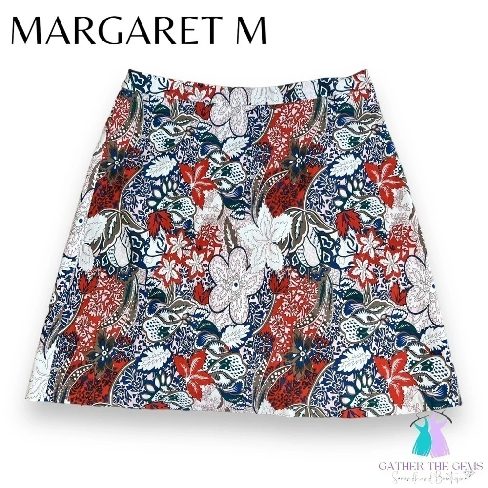 MARGARET M Deandra Blue and Orange Paisley A-Line Pull-on Skirt - Picture 2 of 4
